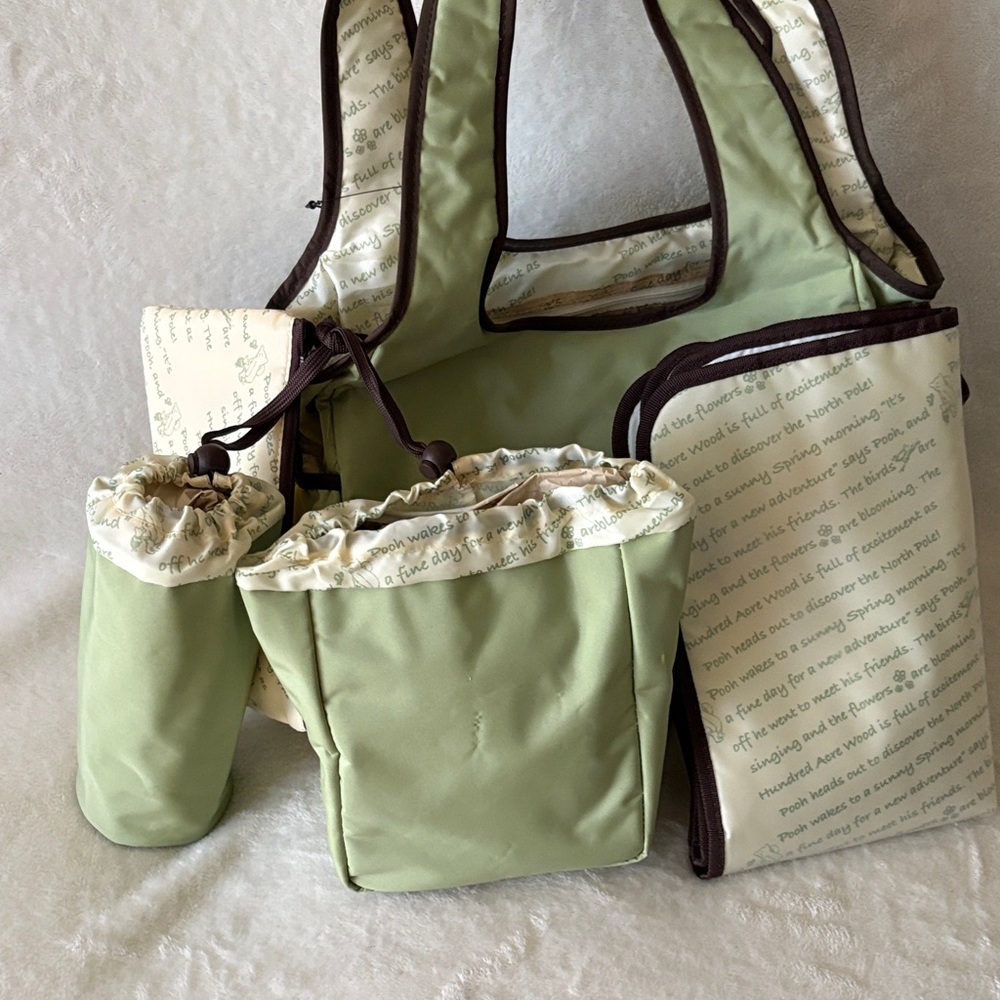 Disney Light Green 4 in 1 Winnie the Pooh Diaper Bag with Brown Trim - Picture 7 of 14
